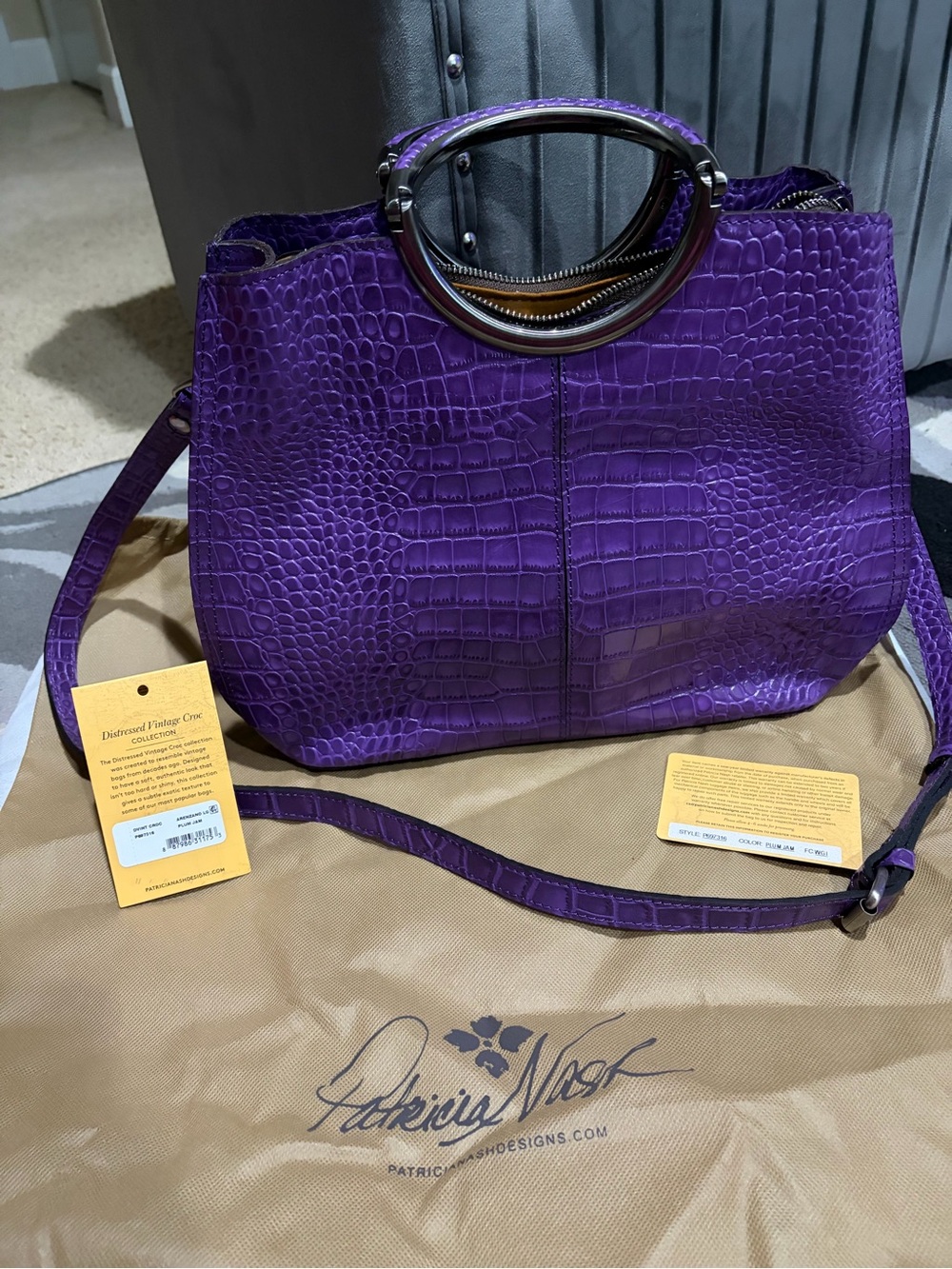 Patricia Nash Arenzano leather Double Ring Shopper Croc-Embossed